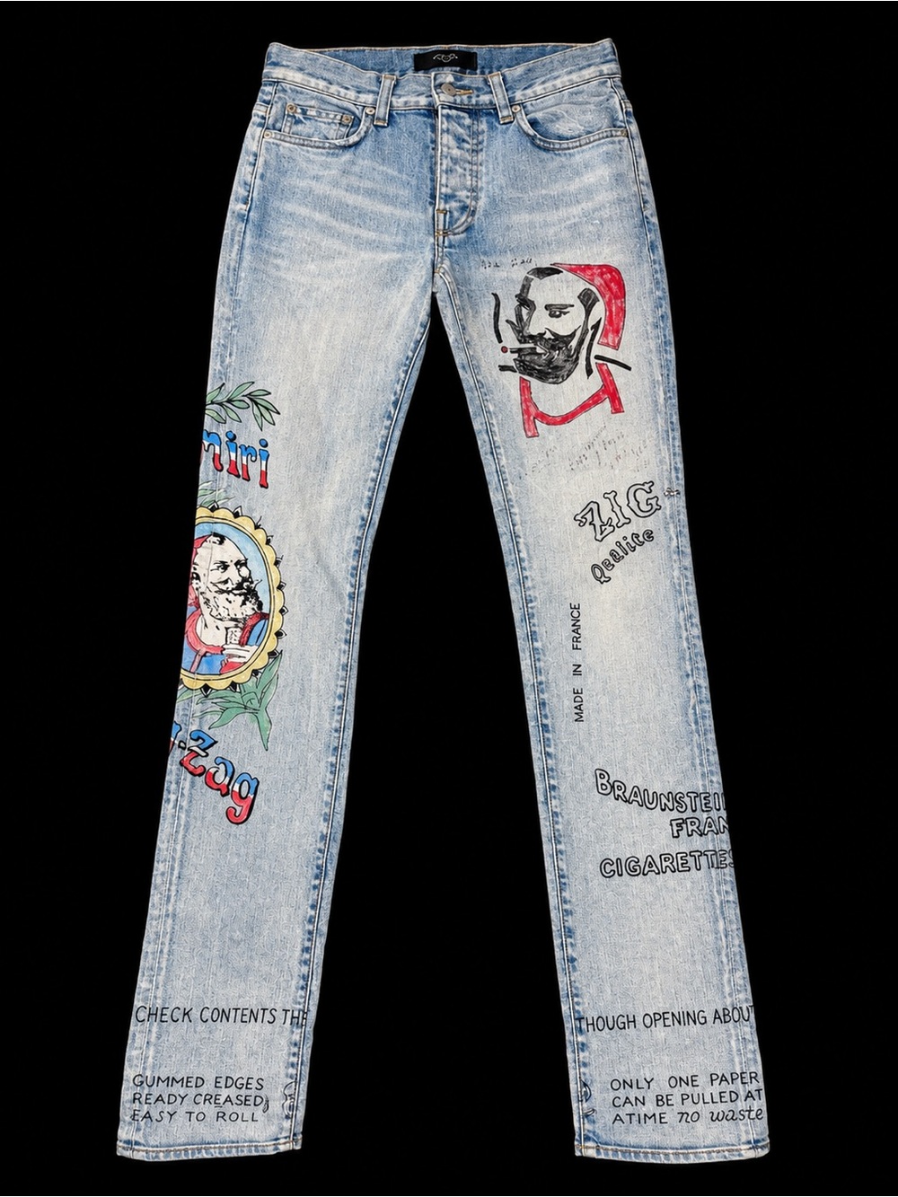 AMIRI Light Blue Slim Straight Jeans with Colorful Graphics